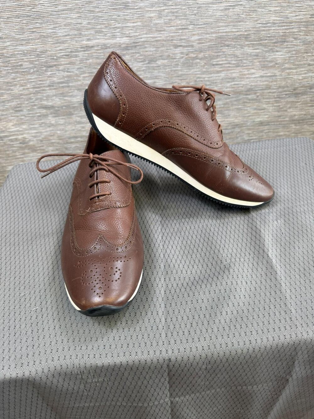 Massimo Dutti Shoes Mens Size 12 Brown Leather Wingtip Lace Up Casual Sneakers